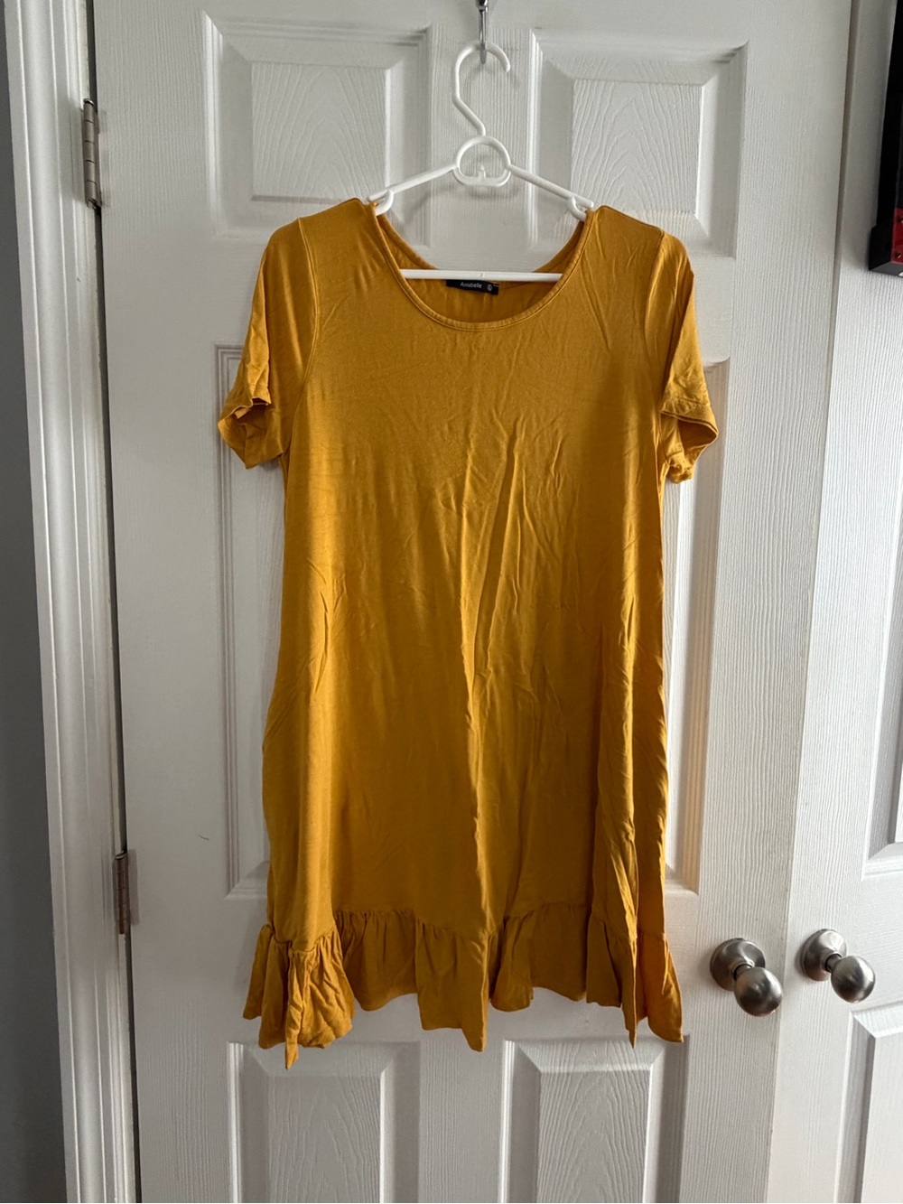 Annabelle Mustard Yellow Ruffle Hem Short Sleeve Dress